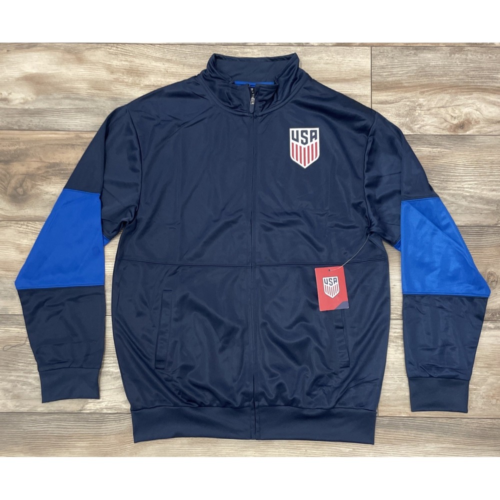 USA Soccer Federation Jacket Mens Large Blue Red Track Full Zip Warmup Team USA